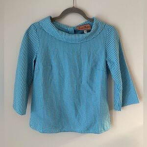 Classic Blue Gingham Top with gold buttons